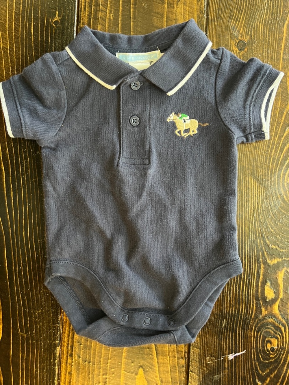 Janie and Jack Navy Polo Onsie with Pony Embroidery